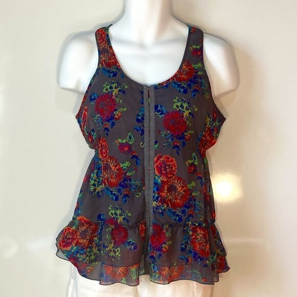 Decree SZL Gray floral corset top Boho English Countryside Dark Romance Whimsigo - Picture 1 of 7